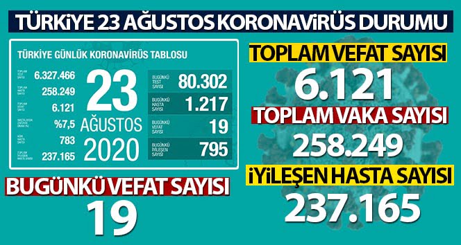 Türkiye’de son 24 saatte 1.217 kişiye koronavirüs tanısı konuldu, 19 kişi hayatını kaybetti