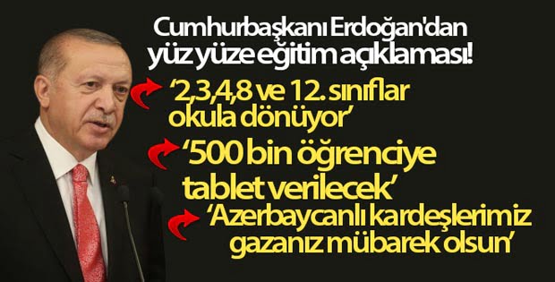 Cumhurbaşkanı Erdoğan’dan yüz yüze eğitim açıklaması!