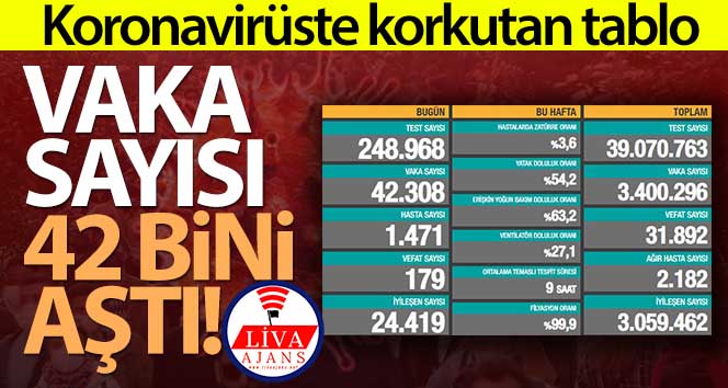 Türkiye’de son 24 saatte 42.308 koronavirüs vakası tespit edildi