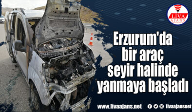 Erzurum’da bir araç seyir halinde yanmaya başladı